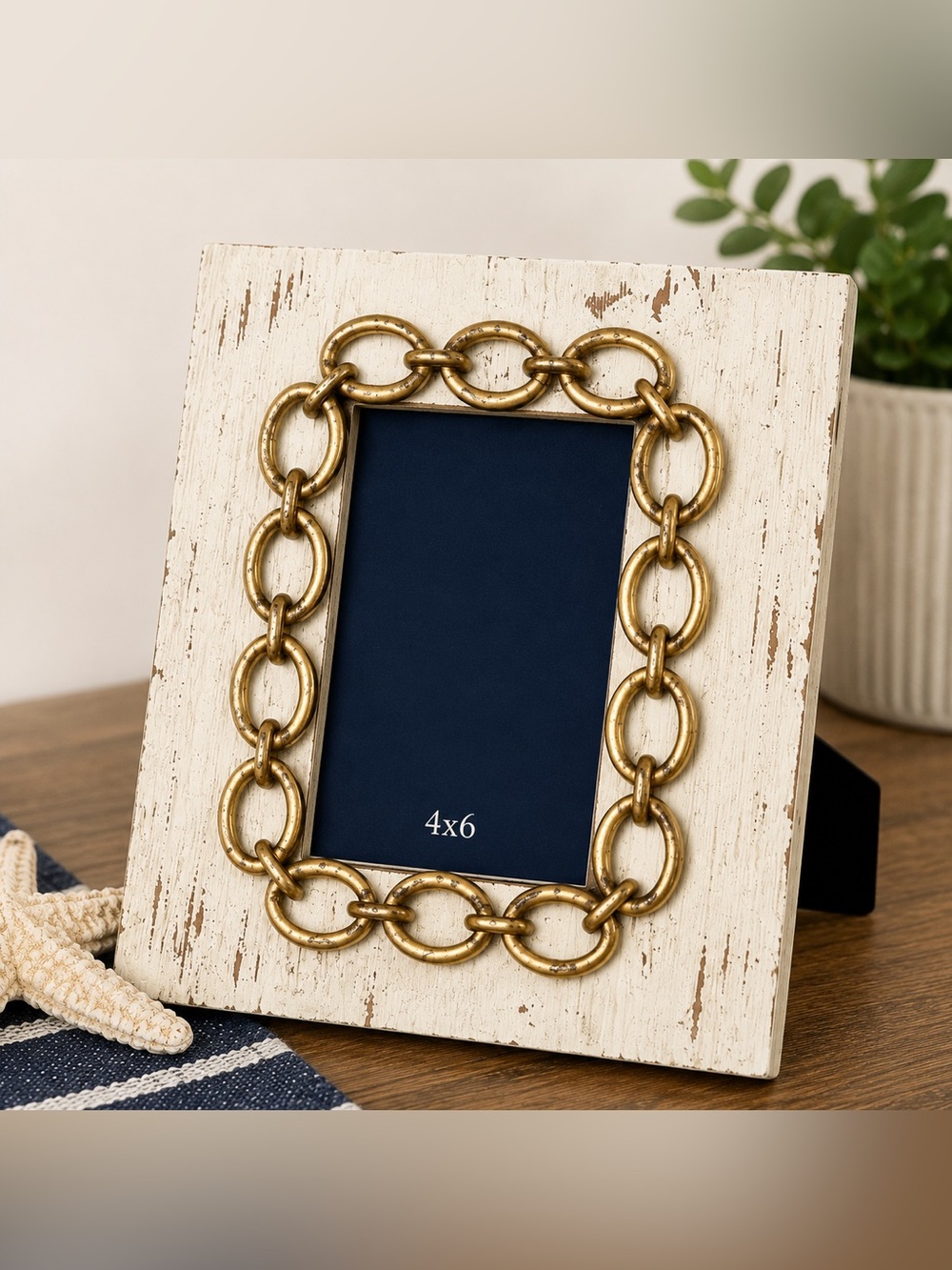 Sheffield Home Distressed Wood & Gold Chain Link 4x6 Picture Frame